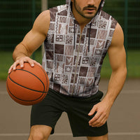 Vintage Aloha Block Quilt Sleeveless Zip Hoodie Beige Inspired Lei Motifs - Polynesian Pride