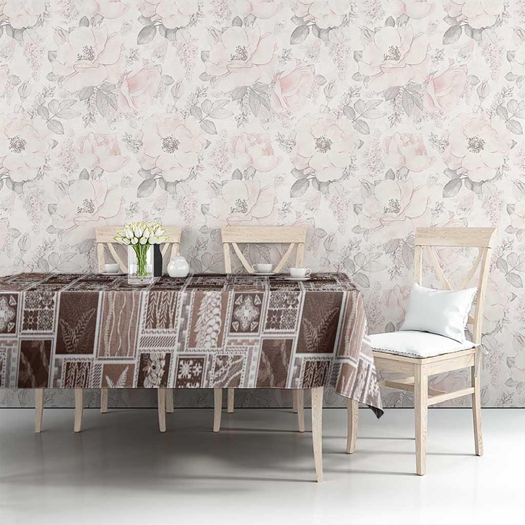 Vintage Aloha Block Quilt Tablecloth Beige Inspired Lei Motifs - Polynesian Pride