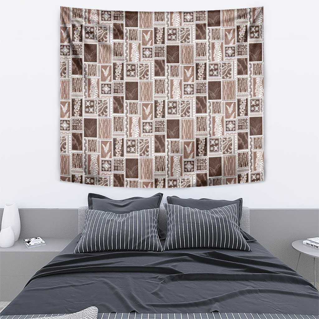 Vintage Aloha Block Quilt Tapestry Beige Inspired Lei Motifs - Polynesian Pride