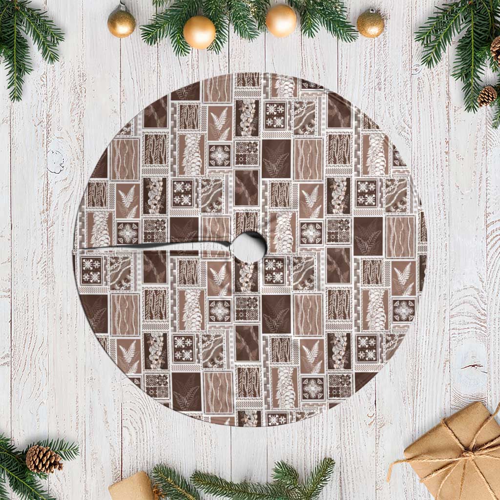 Vintage Aloha Block Quilt Tree Skirt Beige Inspired Lei Motifs - Polynesian Pride