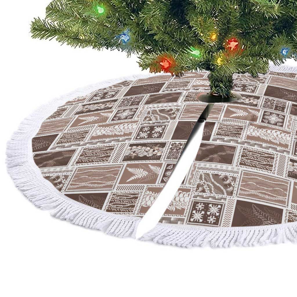 Vintage Aloha Block Quilt Tree Skirt Beige Inspired Lei Motifs - Polynesian Pride