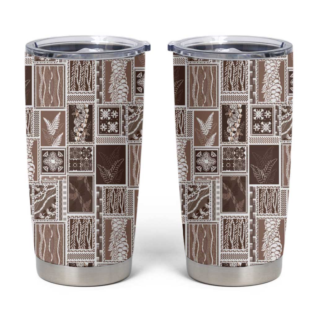 Vintage Aloha Block Quilt Tumbler Cup Beige Inspired Lei Motifs - Polynesian Pride