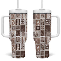 Vintage Aloha Block Quilt Tumbler With Handle Beige Inspired Lei Motifs - Polynesian Pride