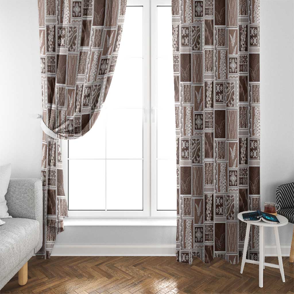 Vintage Aloha Block Quilt Window Curtain Beige Inspired Lei Motifs - Polynesian Pride