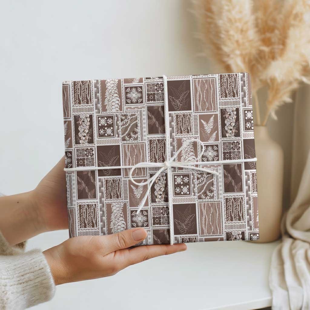Vintage Aloha Block Quilt Wrapping Paper Beige Inspired Lei Motifs - Polynesian Pride