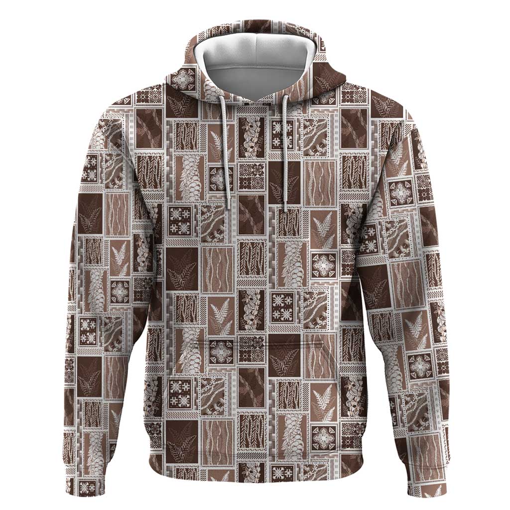Vintage Aloha Block Quilt Zip Hoodie Beige Inspired Lei Motifs - Polynesian Pride