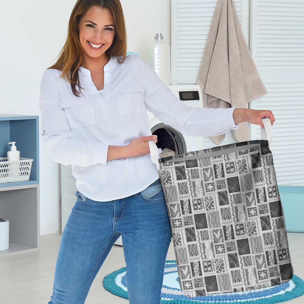 Vintage Aloha Block Quilt Laundry Basket Black Inspired Lei Motifs - Polynesian Pride