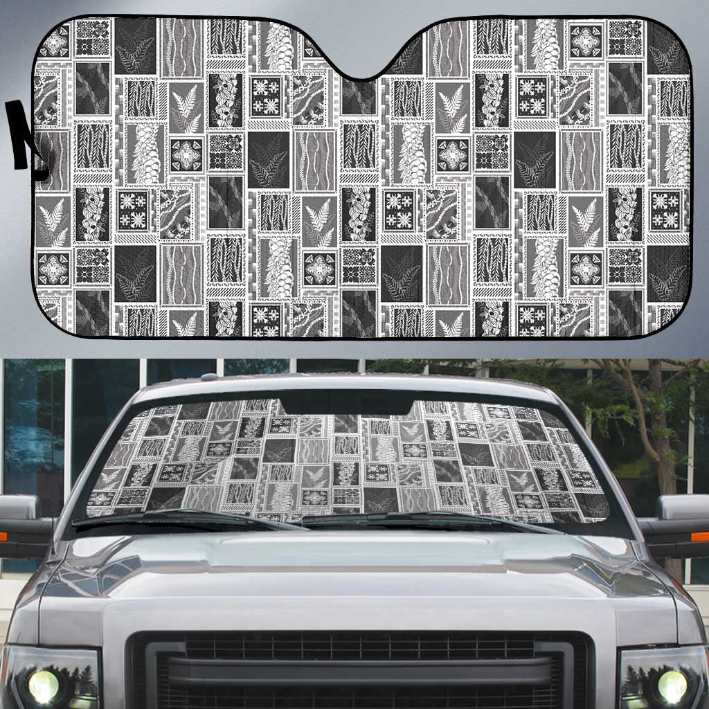 Vintage Aloha Block Quilt Auto Sun Shade Black Inspired Lei Motifs - Polynesian Pride