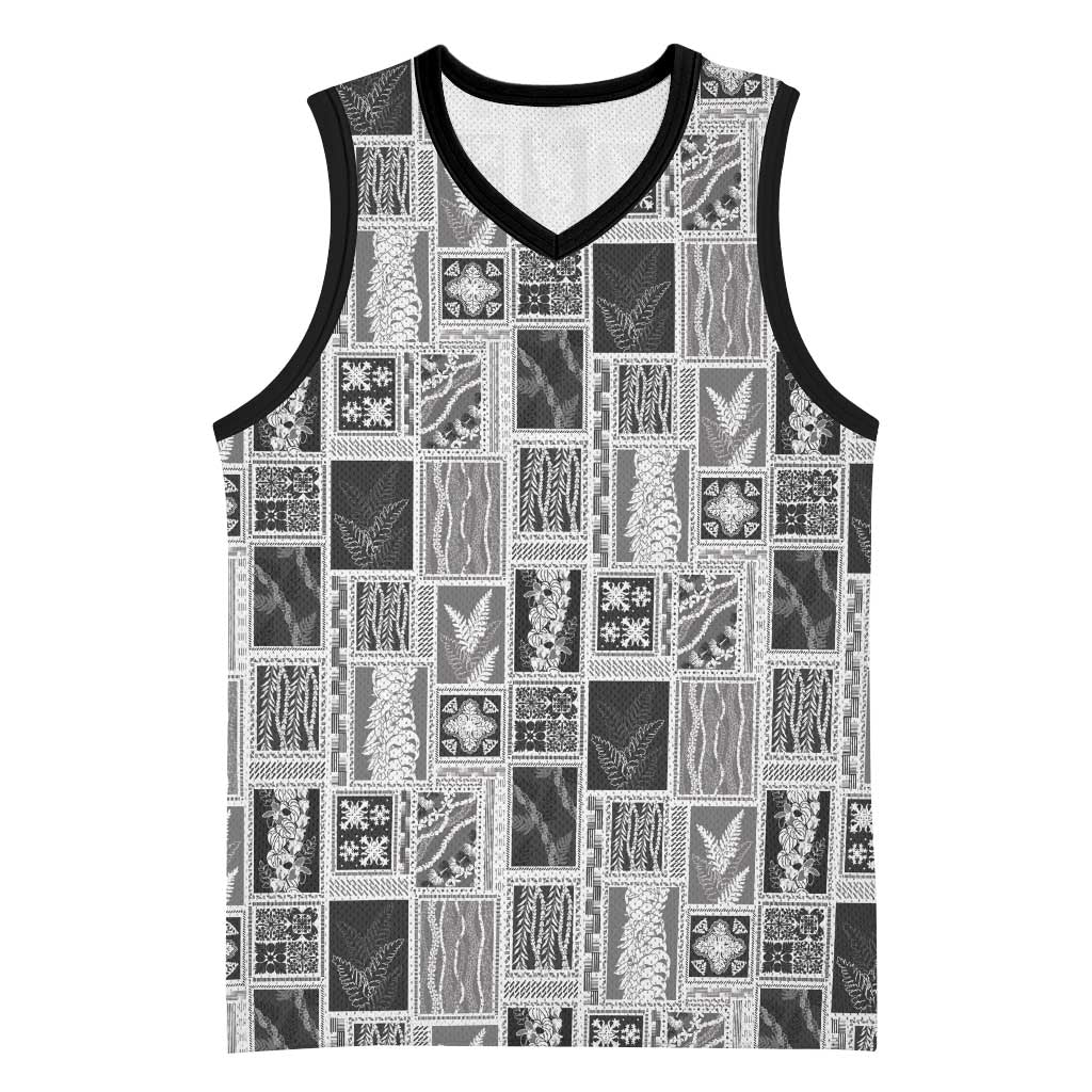 Vintage Aloha Block Quilt Basketball Jersey Black Inspired Lei Motifs - Polynesian Pride