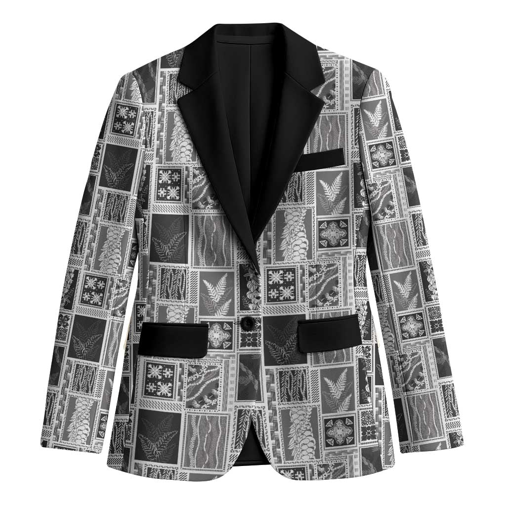Vintage Aloha Block Quilt Blazer Black Inspired Lei Motifs - Polynesian Pride