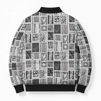 Vintage Aloha Block Quilt Bomber Puffer Jacket Black Inspired Lei Motifs - Polynesian Pride