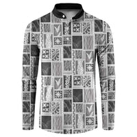 Vintage Aloha Block Quilt Button Sweatshirt Black Inspired Lei Motifs - Polynesian Pride