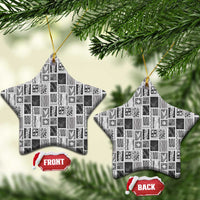 Vintage Aloha Block Quilt Ceramic Ornament Black Inspired Lei Motifs - Polynesian Pride