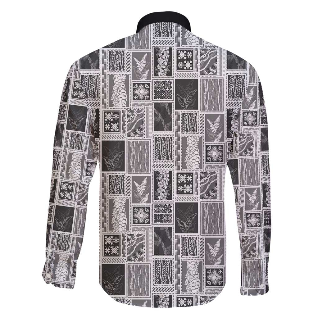 Vintage Aloha Block Quilt Family Matching Long Sleeve Bodycon Dress and Hawaiian Shirt Black Inspired Lei Motifs - Polynesian Pride