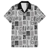Vintage Aloha Block Quilt Family Matching Off The Shoulder Long Sleeve Dress and Hawaiian Shirt Black Inspired Lei Motifs - Polynesian Pride