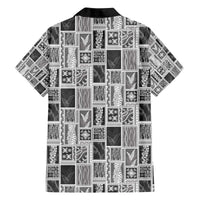 Vintage Aloha Block Quilt Family Matching Off The Shoulder Long Sleeve Dress and Hawaiian Shirt Black Inspired Lei Motifs - Polynesian Pride