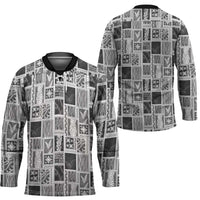 Vintage Aloha Block Quilt Hockey Jersey Black Inspired Lei Motifs - Polynesian Pride