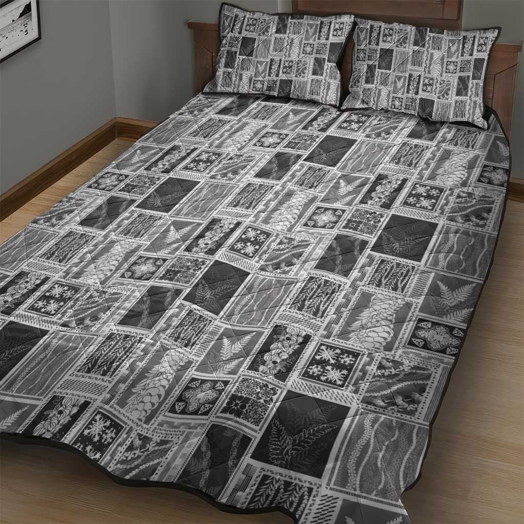 Vintage Aloha Block Quilt Quilt Bed Set Black Inspired Lei Motifs - Polynesian Pride