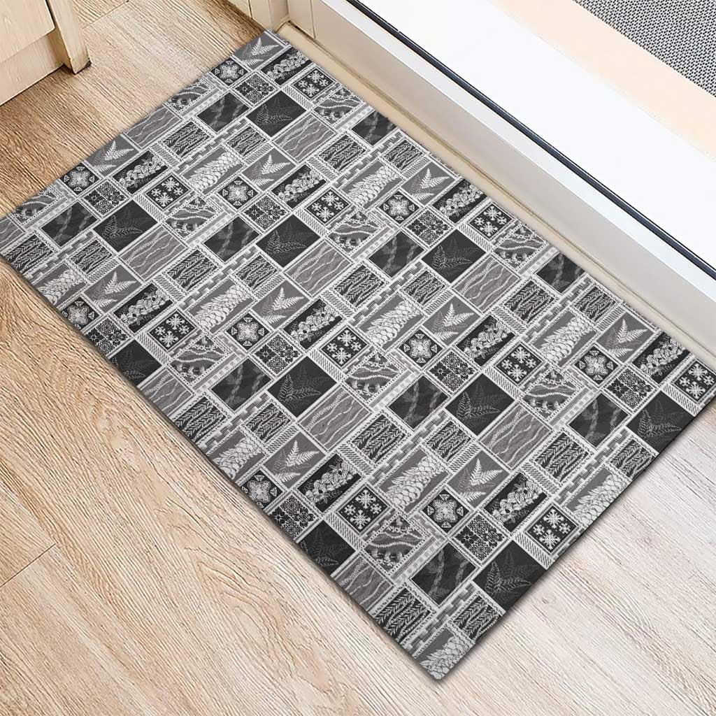 Vintage Aloha Block Quilt Rubber Doormat Black Inspired Lei Motifs - Polynesian Pride