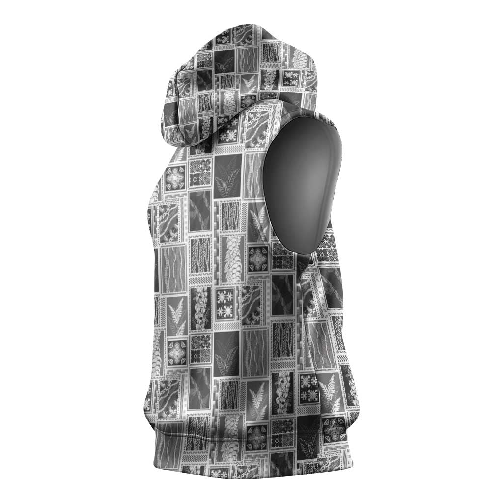 Vintage Aloha Block Quilt Sleeveless Hoodie Black Inspired Lei Motifs - Polynesian Pride