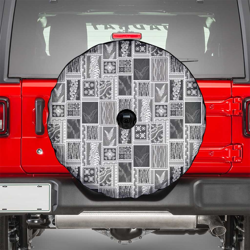 Vintage Aloha Block Quilt Spare Tire Cover Black Inspired Lei Motifs - Polynesian Pride