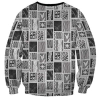 Vintage Aloha Block Quilt Sweatshirt Black Inspired Lei Motifs - Polynesian Pride