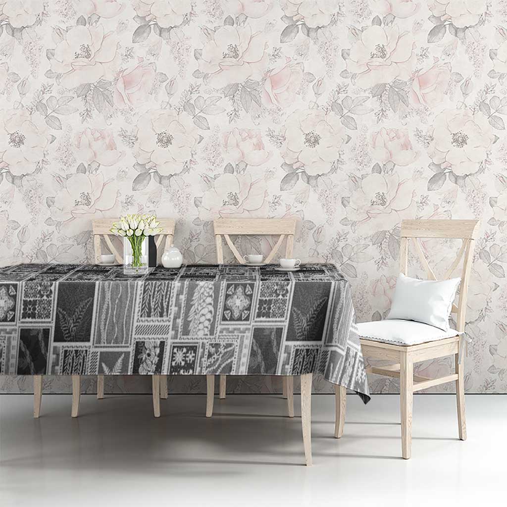 Vintage Aloha Block Quilt Tablecloth Black Inspired Lei Motifs - Polynesian Pride