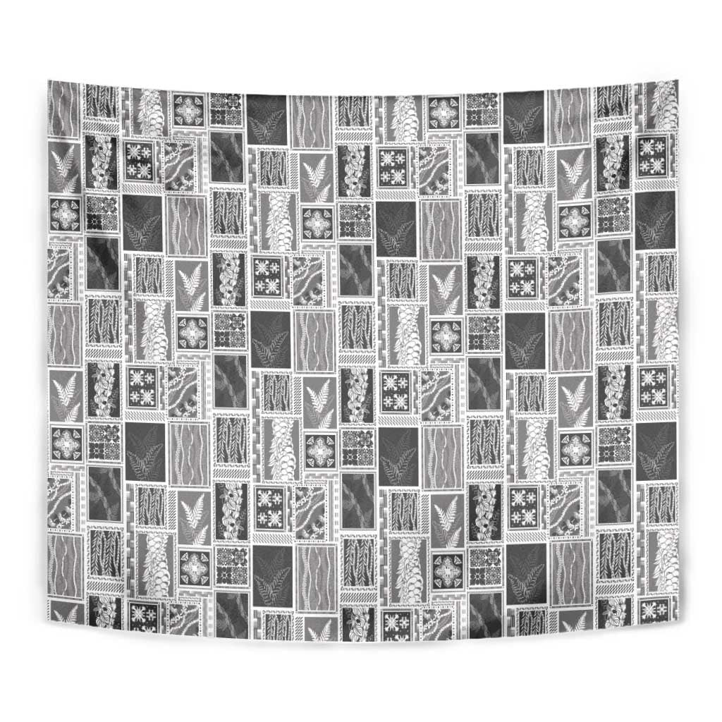 Vintage Aloha Block Quilt Tapestry Black Inspired Lei Motifs - Polynesian Pride