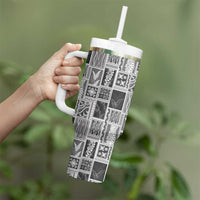 Vintage Aloha Block Quilt Tumbler With Handle Black Inspired Lei Motifs - Polynesian Pride