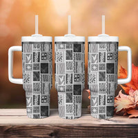 Vintage Aloha Block Quilt Tumbler With Handle Black Inspired Lei Motifs - Polynesian Pride