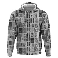Vintage Aloha Block Quilt Zip Hoodie Black Inspired Lei Motifs - Polynesian Pride