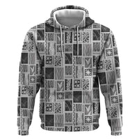 Vintage Aloha Block Quilt Zip Hoodie Black Inspired Lei Motifs - Polynesian Pride