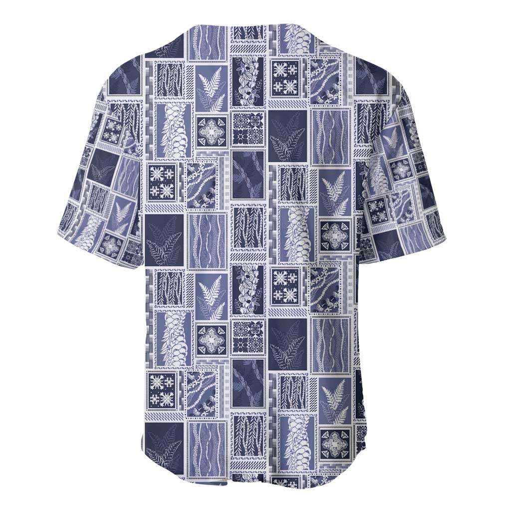 Vintage Aloha Block Quilt Baseball Jersey Blue Inspired Lei Motifs - Polynesian Pride
