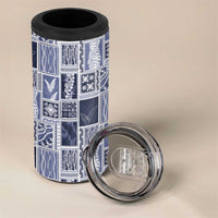 Vintage Aloha Block Quilt 4 in 1 Can Cooler Tumbler Blue Inspired Lei Motifs - Polynesian Pride