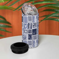 Vintage Aloha Block Quilt 4 in 1 Can Cooler Tumbler Blue Inspired Lei Motifs - Polynesian Pride
