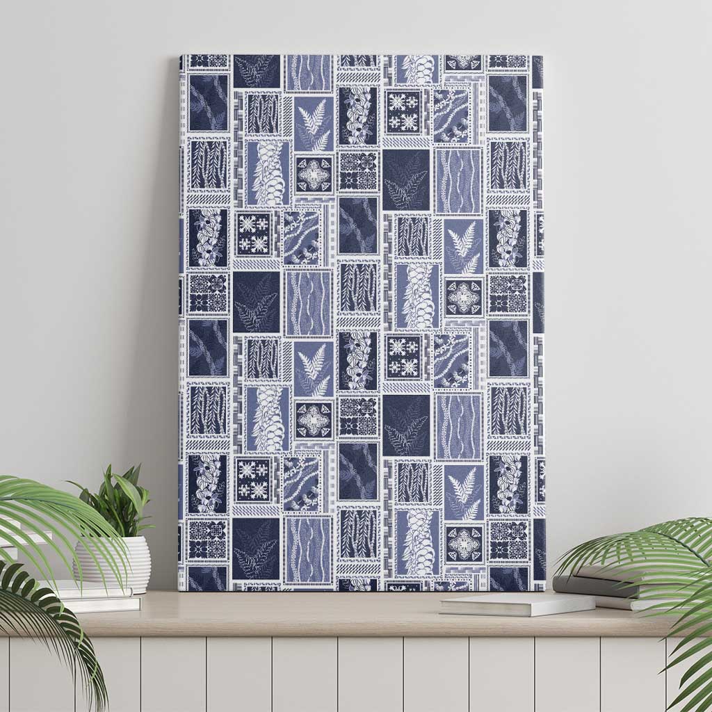 Vintage Aloha Block Quilt Canvas Wall Art Blue Inspired Lei Motifs - Polynesian Pride