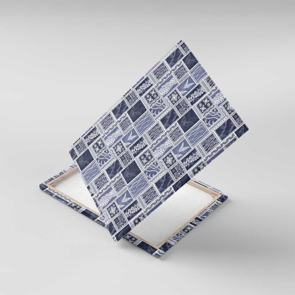 Vintage Aloha Block Quilt Canvas Wall Art Blue Inspired Lei Motifs - Polynesian Pride