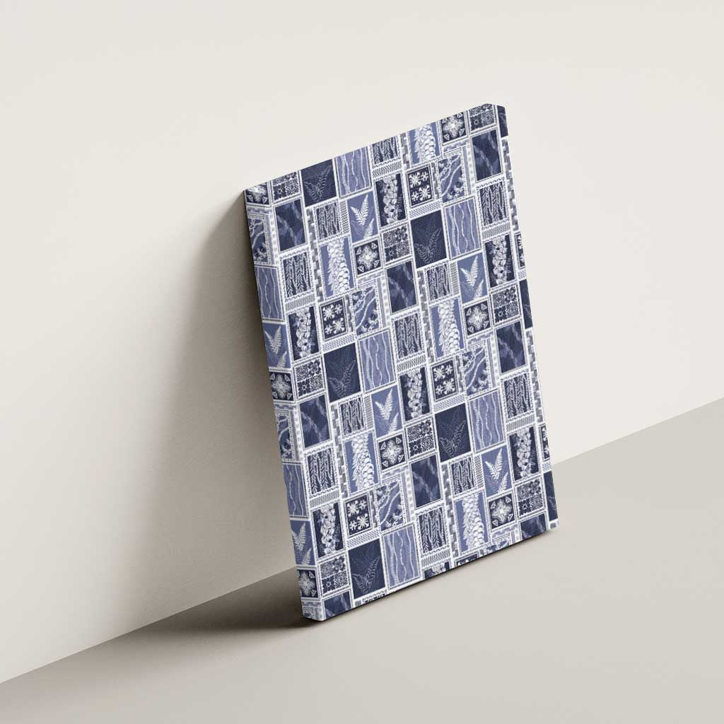 Vintage Aloha Block Quilt Canvas Wall Art Blue Inspired Lei Motifs - Polynesian Pride