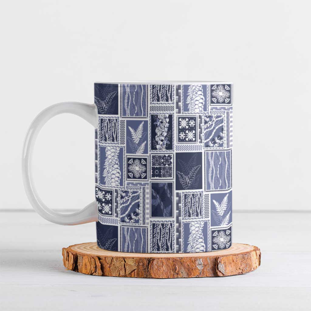 Vintage Aloha Block Quilt Ceramic Mug Blue Inspired Lei Motifs - Polynesian Pride