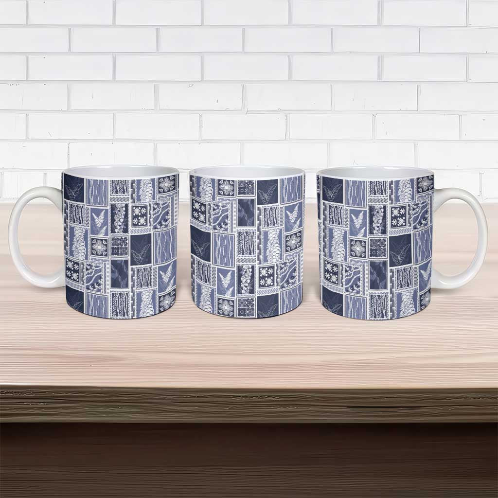 Vintage Aloha Block Quilt Ceramic Mug Blue Inspired Lei Motifs - Polynesian Pride