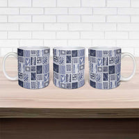 Vintage Aloha Block Quilt Ceramic Mug Blue Inspired Lei Motifs - Polynesian Pride