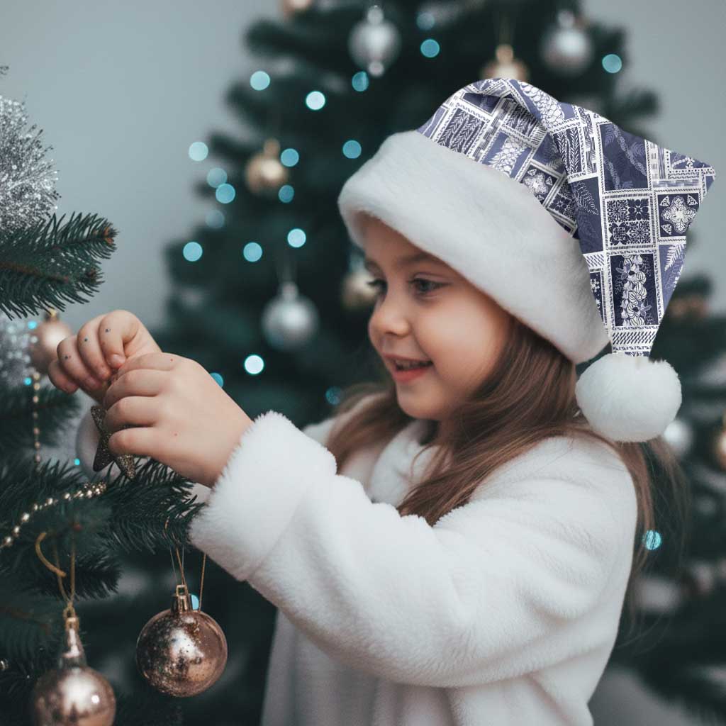 Vintage Aloha Block Quilt Christmas Santa Hat Blue Inspired Lei Motifs - Polynesian Pride