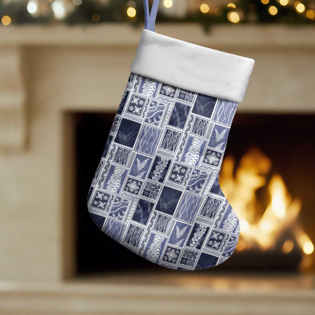 Vintage Aloha Block Quilt Christmas Stocking Blue Inspired Lei Motifs - Polynesian Pride