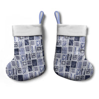 Vintage Aloha Block Quilt Christmas Stocking Blue Inspired Lei Motifs - Polynesian Pride