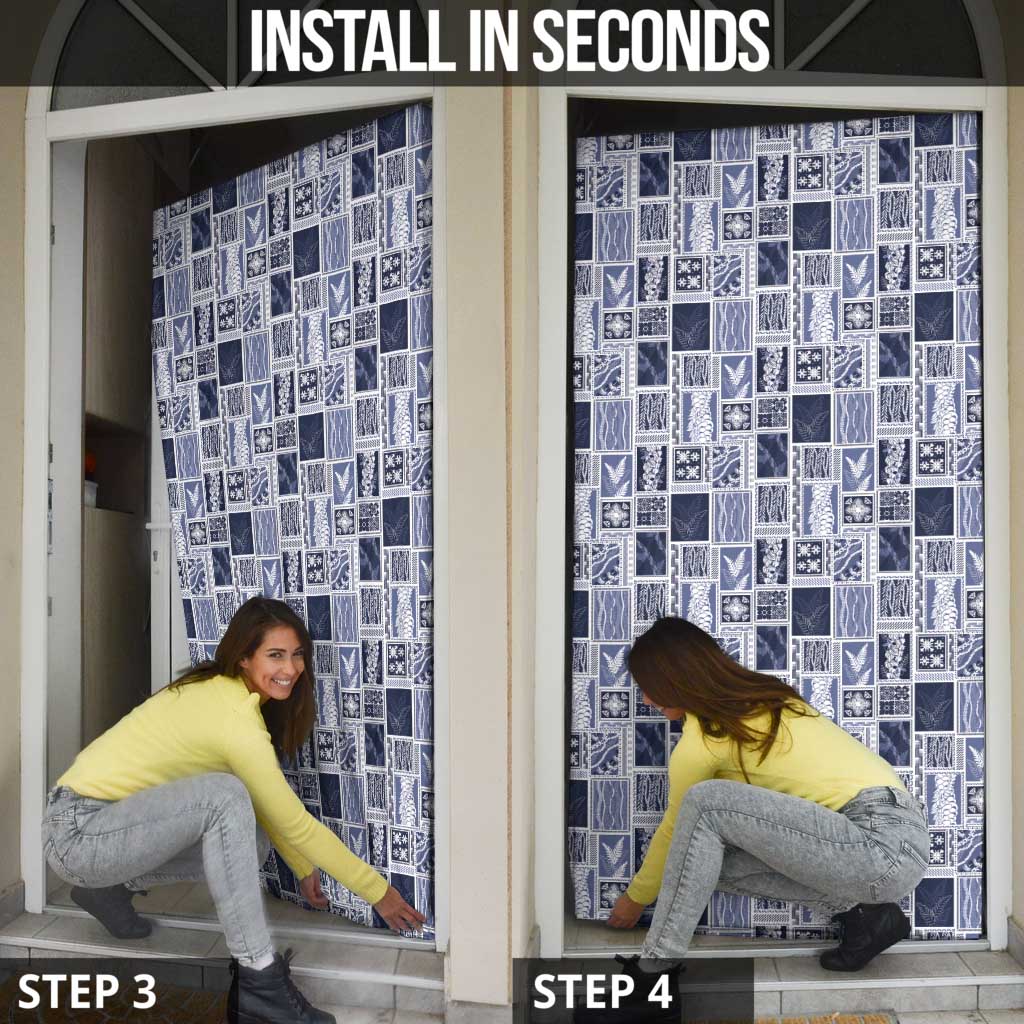 Vintage Aloha Block Quilt Door Cover Blue Inspired Lei Motifs - Polynesian Pride