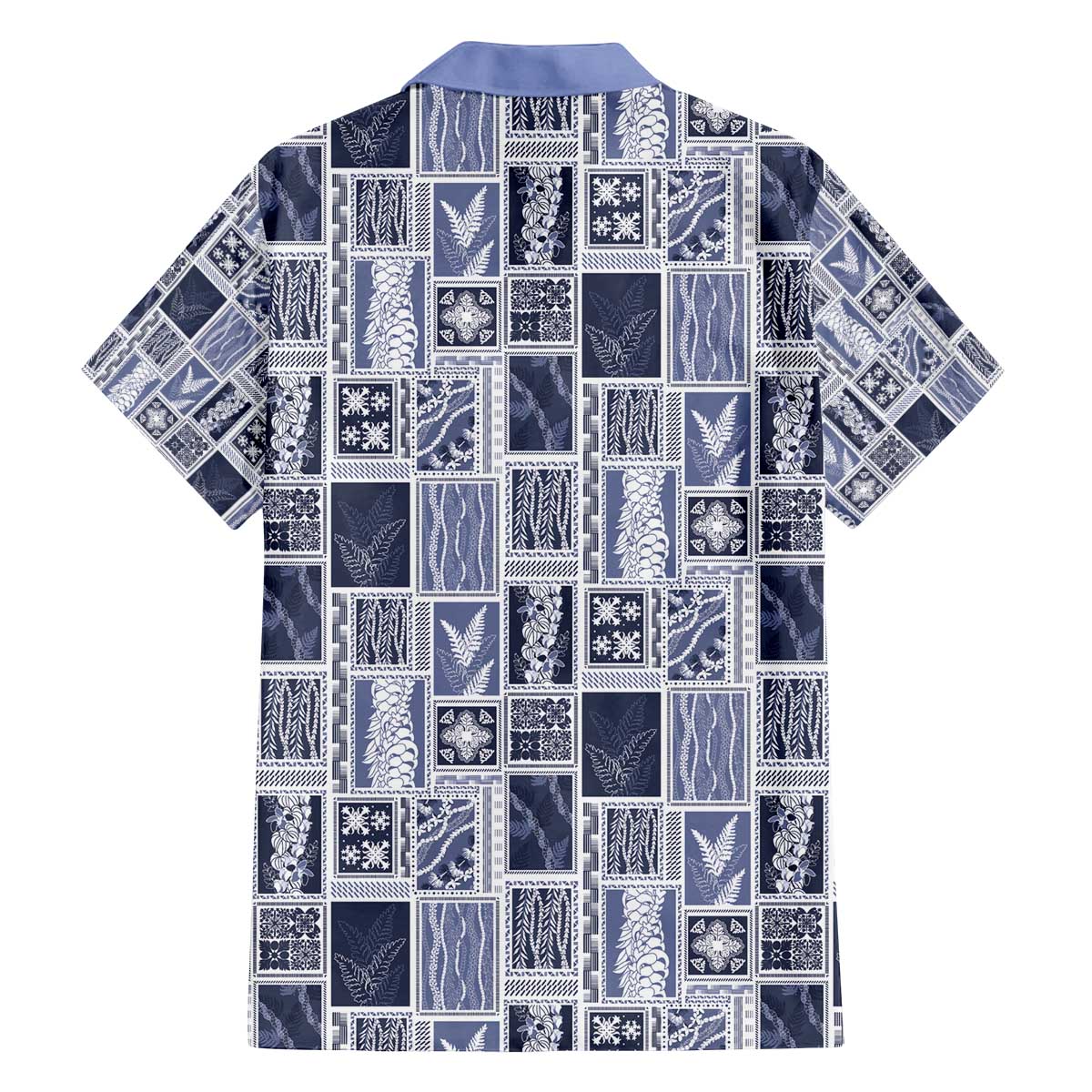 Vintage Aloha Block Quilt Family Matching Off The Shoulder Long Sleeve Dress and Hawaiian Shirt Blue Inspired Lei Motifs - Polynesian Pride