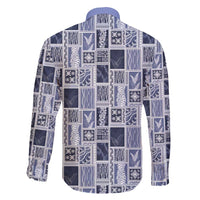 Vintage Aloha Block Quilt Family Matching Off Shoulder Short Dress and Hawaiian Shirt Blue Inspired Lei Motifs - Polynesian Pride