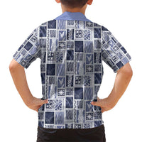 Vintage Aloha Block Quilt Family Matching Short Sleeve Bodycon Dress and Hawaiian Shirt Blue Inspired Lei Motifs - Polynesian Pride