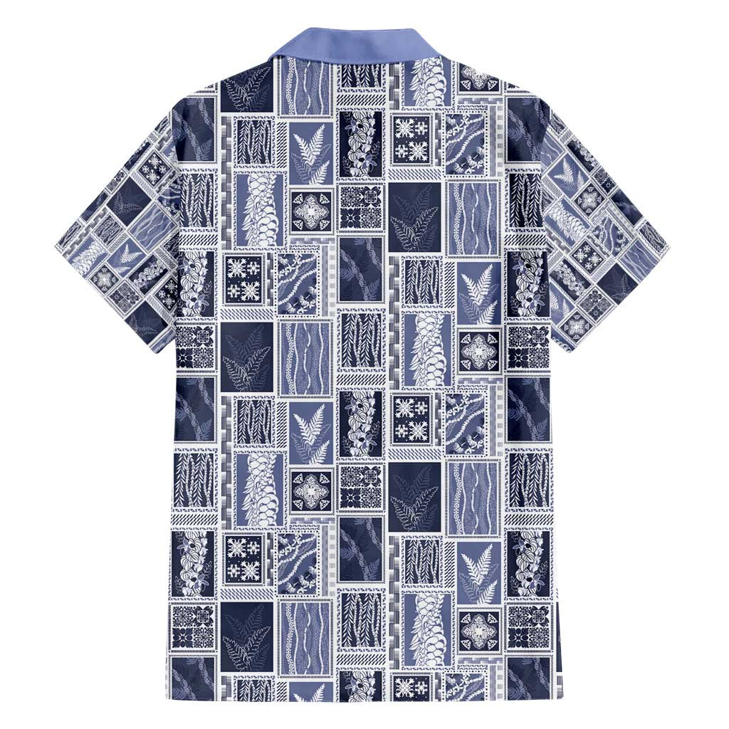 Vintage Aloha Block Quilt Family Matching Short Sleeve Bodycon Dress and Hawaiian Shirt Blue Inspired Lei Motifs - Polynesian Pride