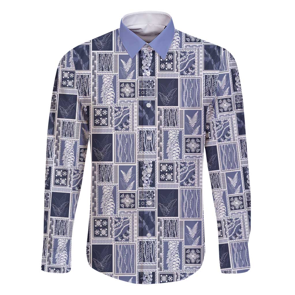 Vintage Aloha Block Quilt Family Matching Summer Maxi Dress and Hawaiian Shirt Blue Inspired Lei Motifs - Polynesian Pride